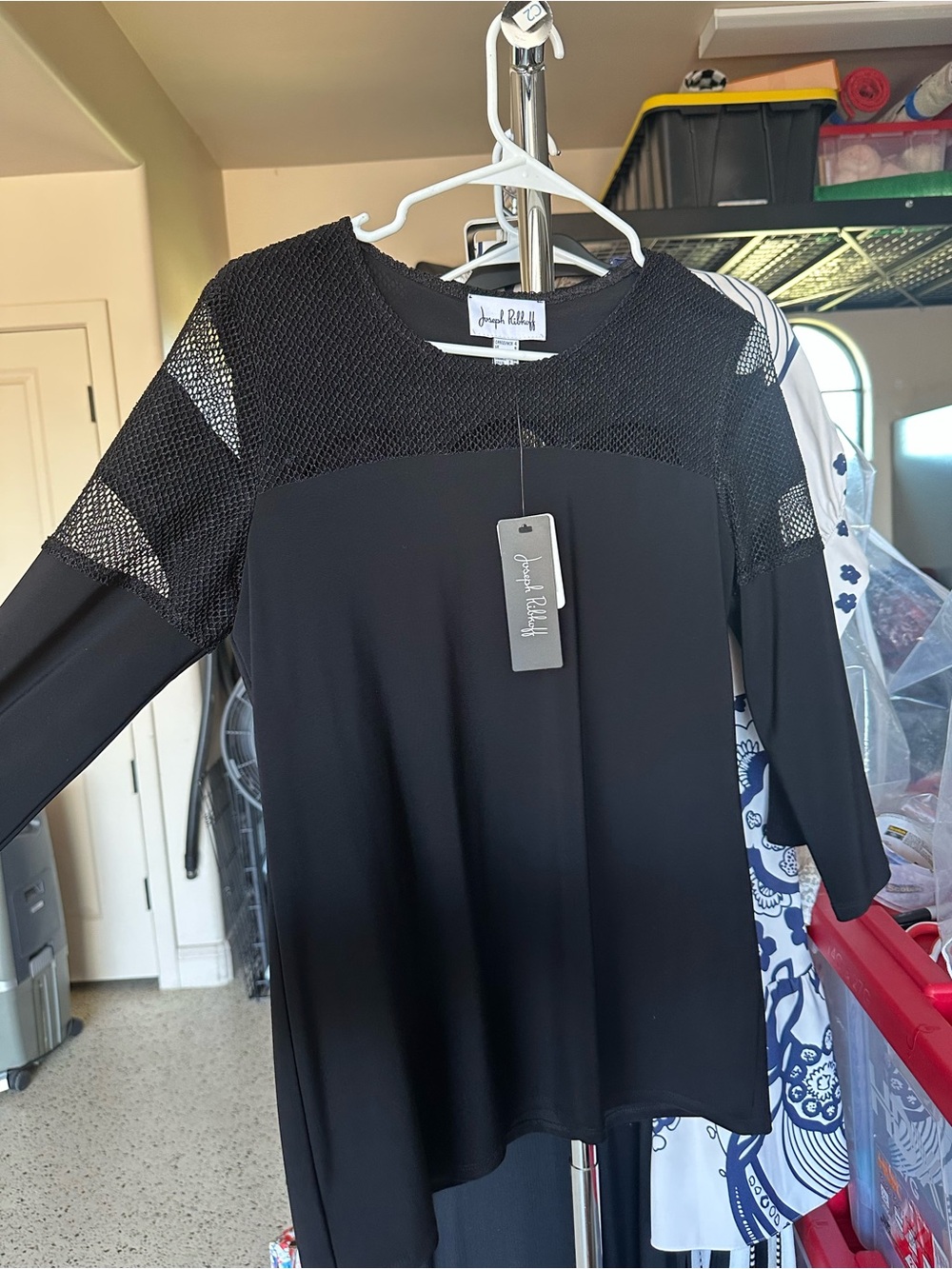 Joseph Ribkoff Black Mesh-Yoke Tunic